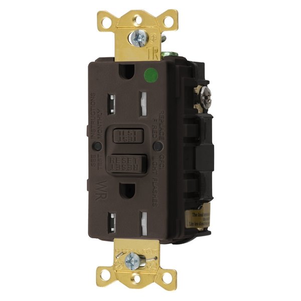 Bryant GFCI Receptacle, Self Test, Tmpr and Wthr Resistant, 15A 125V, 2-Pole 3- Wire Grndng, 5-15R, Brown GFST82TR